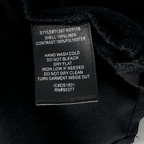 Sanctuary Linen Cap Sleeve Top with Contrast Trim Black Size Large - Picture 6 of 6